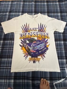 Gildan White T-Shirt with Purple and Yellow Racing Graphic